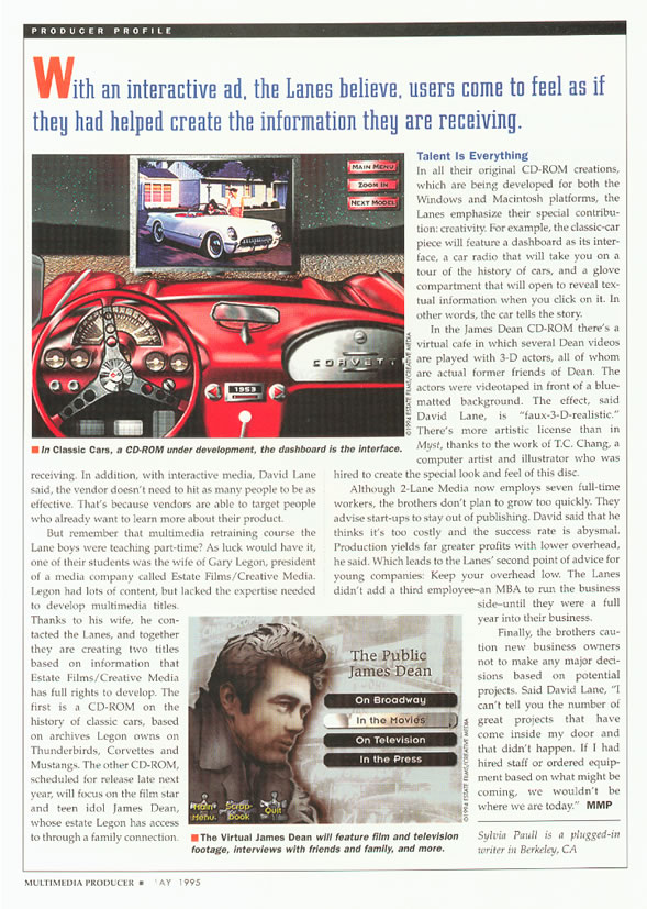 Multimedia Producer magazine features 2-Lane Media in May 1995, Page #1